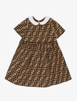 FENDI Monogram-pattern Gathered-waist Cotton-blend Dress 12-24 Months