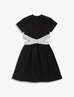 FENDI Cut-out-waist Logo-print Cotton-jersey Dress 8-12 Years 5 FENDI Cut-out-waist Logo-print Cotton-jersey Dress 8-12 Years -Kid Couture R04174935 BLACKMETAL ALT02