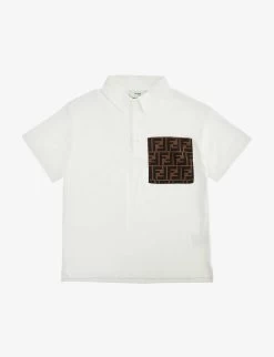 FENDI Monogram-pattern Short-sleeve Cotton Polo Shirt 4-12 Years