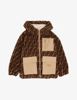 FENDI Zucca Fleece-textured Hooded Wool-blend Jacket 8-12 Years