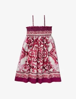 Dolce & Gabbana Graphic-print Shirred Cotton Dress 8-12 Years 5 Dolce & Gabbana Graphic-print Shirred Cotton Dress 8-12 Years -Kid Couture R04179982 TRISMAIOLICHEFUXIA ALT02