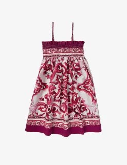 Dolce & Gabbana Graphic-print Shirred Cotton Dress 8-12 Years