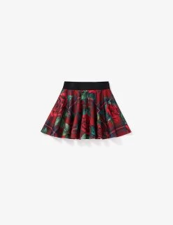 Dolce & Gabbana Plaid Floral-pattern Logo-waistband Stretch-woven Skirt 8-12 Years -Kid Couture R04179983 TARTANROSEFDOROSS ALT02