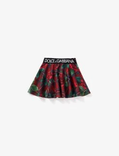 Dolce & Gabbana Plaid Floral-pattern Logo-waistband Stretch-woven Skirt 8-12 Years