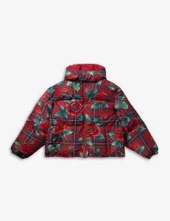Dolce & Gabbana Plaid Floral-pattern Detachable Hood Shell Jacket 12 Years