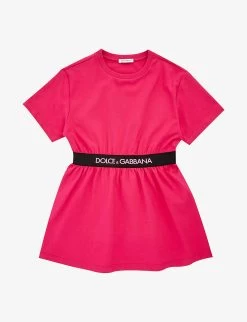 Dolce & Gabbana Logo-waistband Stretch-cotton Dress 6-12 Years