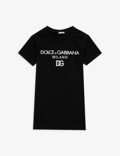 Dolce & Gabbana Logo Text-print Stretch-cotton-jersey Dress 6-12 Years
