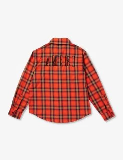 Amiri Brand-embroidered Plaid-pattern Cotton-flannel Shirt 4-12 Years -Kid Couture R04183367 RED ALT02
