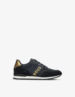 Boss Logo-print Metallic-panel Mesh And Leather Low-top Trainers 4-9 Years