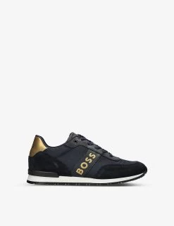 Boss Logo-print Metallic-panel Mesh And Leather Low-top Trainers 9-10 Years