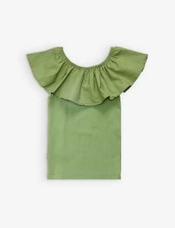 Molo G Reca Ruffle-trim Organic-cotton T-shirt -Kid Couture R04184124 MOSSGREEN ALT02