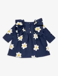 Bobo Choses Flower-print Ruffled-shoulder Cotton-twill Dress 6-24 Months -Kid Couture R04186593 MIDNIGHTBLUE ALT02
