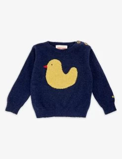 Bobo Choses Duck-intarsia Wool And Recycled-polyamide Blend Jumper 9-24 Months
