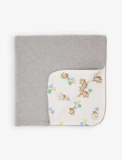 MOSCHINO Teddy Bear-print Logo-patch Cotton-jersey Baby Blanket