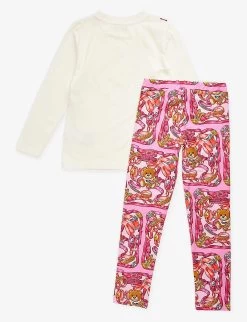 MOSCHINO Branded Graphic-print Two-piece Stretch-cotton Set 4-12 Years -Kid Couture R04187104 PINKTOYFOULARD ALT02