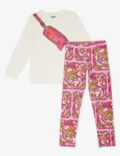 MOSCHINO Branded Graphic-print Two-piece Stretch-cotton Set 4-12 Years