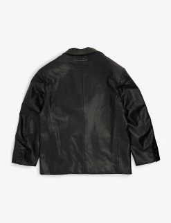 MM6 Maison Margiela Notch-lapel Flap-pocket Faux-leather Jacket 12-16 Years -Kid Couture R04187961 BLACK ALT02