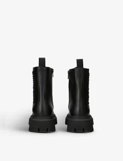 MOSCHINO Logo-embroidered Chunky-sole Leather Ankle Boots 6-9 Yeara -Kid Couture R04189032 BLACK ALT03