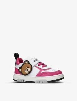 MOSCHINO Toy Bear Logo-print Low-top Leather Trainers 1-5 Years -Kid Couture R04189033 FUCHSIA ALT02