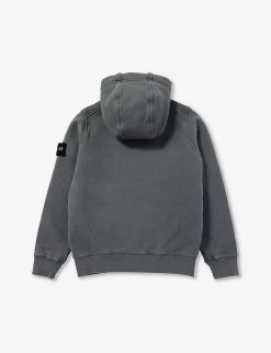 Stone Island Logo-badge Cotton-jersey Hoody 4-12 Years -Kid Couture R04189686 BLUEGREY ALT02
