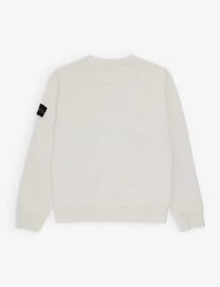 Stone Island Logo-badge Crewneck Cotton-jersey Sweatshirt 4-12 Years -Kid Couture R04189710 WHITE ALT02
