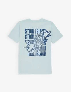 Stone Island Logo-print Short-sleeved Cotton-jersey T-shirt 4-12 Years -Kid Couture R04189716 SKYBLUE ALT02