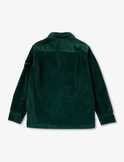 Stone Island Logo-badge Stretch-cotton-blend Corduroy Shirt 8-12 Years -Kid Couture R04189734 BOTTLEGREEN ALT02