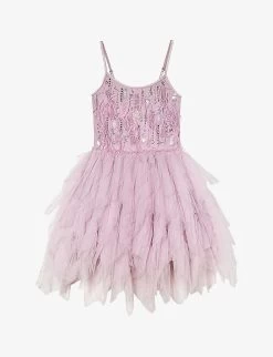 Plume Feather And Sequin-embellished Tutu Woven Dress 4-11 Years
