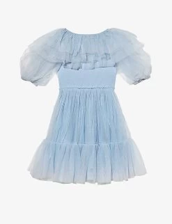 Avant-Garde Ruffled-neck Tulle Woven Dress 4-11 Years -Kid Couture R04201862 BLUEDUSK ALT02