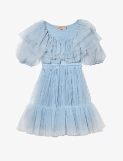 Avant-Garde Ruffled-neck Tulle Woven Dress 4-11 Years