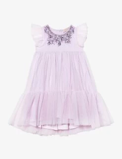 Tres Chic Bead-embellished Tulle Woven Dress 4-11 Years