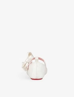 Christian Louboutin Baby Lou Babe Bow-embellished Leather And Silk Crib Shoes 6-12 Months -Kid Couture R04206908 BIANCO ALT03