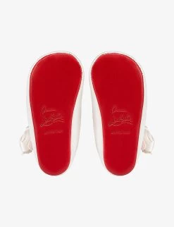 Christian Louboutin Baby Lou Babe Bow-embellished Leather And Silk Crib Shoes 6-12 Months -Kid Couture R04206908 BIANCO ALT04