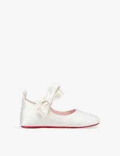 Christian Louboutin Baby Lou Babe Bow-embellished Leather And Silk Crib Shoes 6-12 Months