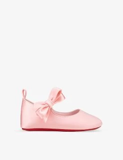Christian Louboutin Lou Bow-embellished Silk And Leather-blend Crib Shoes 0-12 Months