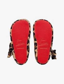 Christian Louboutin Lou Babe Leopard-print Silk Crepe and Leather-blend crib Shoes 0-12 Months -Kid Couture R04206924 BROWN ALT04
