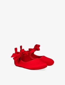 Christian Louboutin Lou Babe Bow-embellished Crepe-satin Crib Shoes 0-12 Months -Kid Couture R04206929 LOUBI ALT02