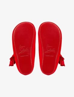 Christian Louboutin Lou Babe Bow-embellished Crepe-satin Crib Shoes 0-12 Months -Kid Couture R04206929 LOUBI ALT04