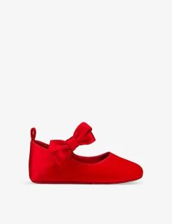 Christian Louboutin Lou Babe Bow-embellished Crepe-satin Crib Shoes 0-12 Months